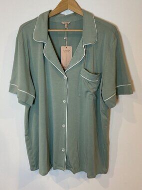 NWT Eberjey 2 Piece Pajama Set Pants Shirt Tencel Modal Green Ivory XL New